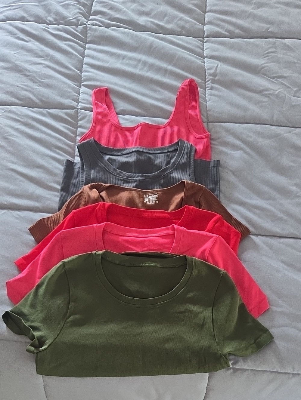OQQ Women Tank & Tee Set in Hot Pink, Olive, Gray, Brown, Red (6 PIECE BUNDLE)